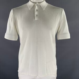 RAG & BONE Size L White Woven Cotton Blend Buttoned Polo
